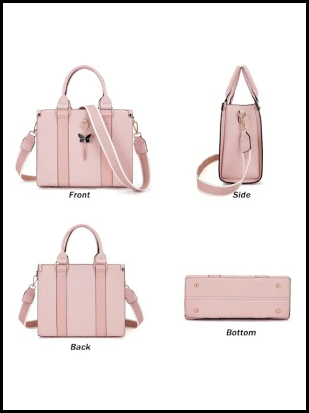 Tote Bag and Wallet Set PU Leather Satchel 2pcs Adjustable Straps